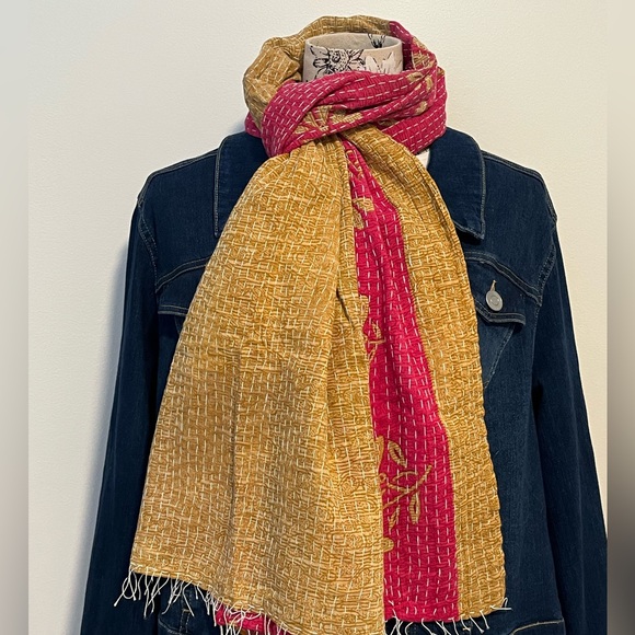 Artisan Accessories - KANTHA SCARF REVERSIBLE TWO SIDED SARI HEAD WRAP DECOR LINEN SARONG